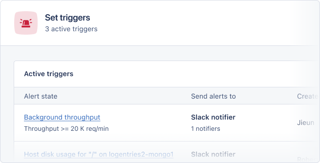 Screenshot of active triggers for a Fastify app.