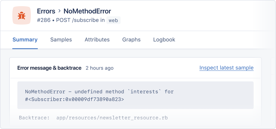 Webmachine error summary showing message and backtrace.