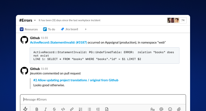 AppSignal notifying of an error via Slack