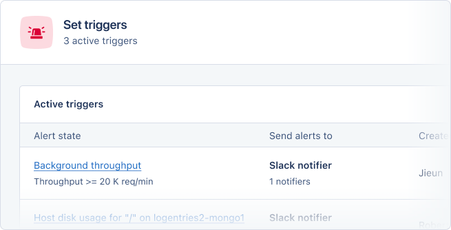Screenshot of active triggers for an Nest.js app.