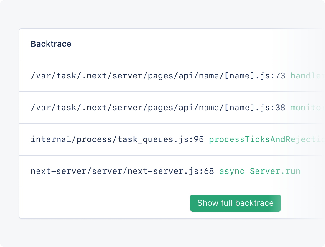 Node.js error tracking with backtraces and detailed reports