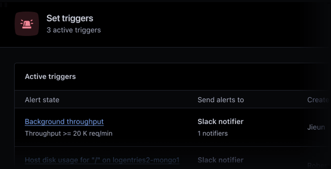 Screenshot of active triggers for Elixir.