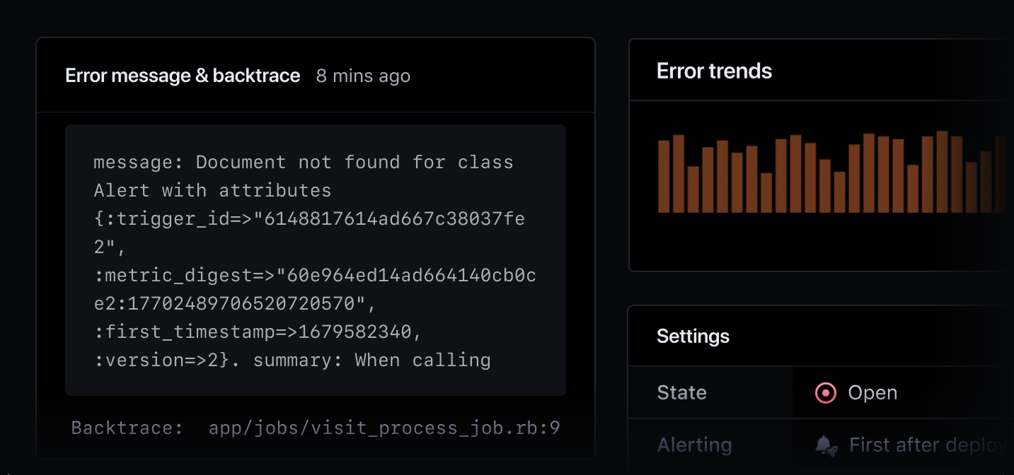 Padrino error message and trace from AppSignal incident page.