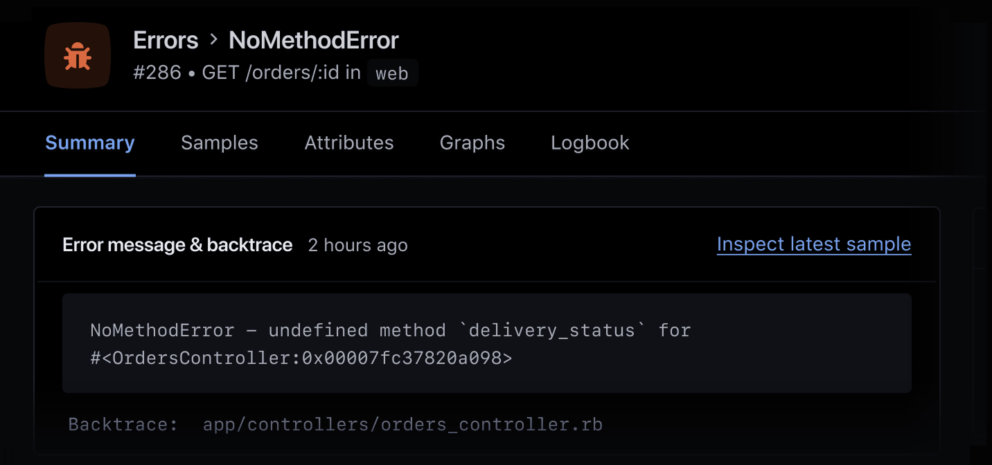 Error showing summary with Sinatra error message and backtrace.